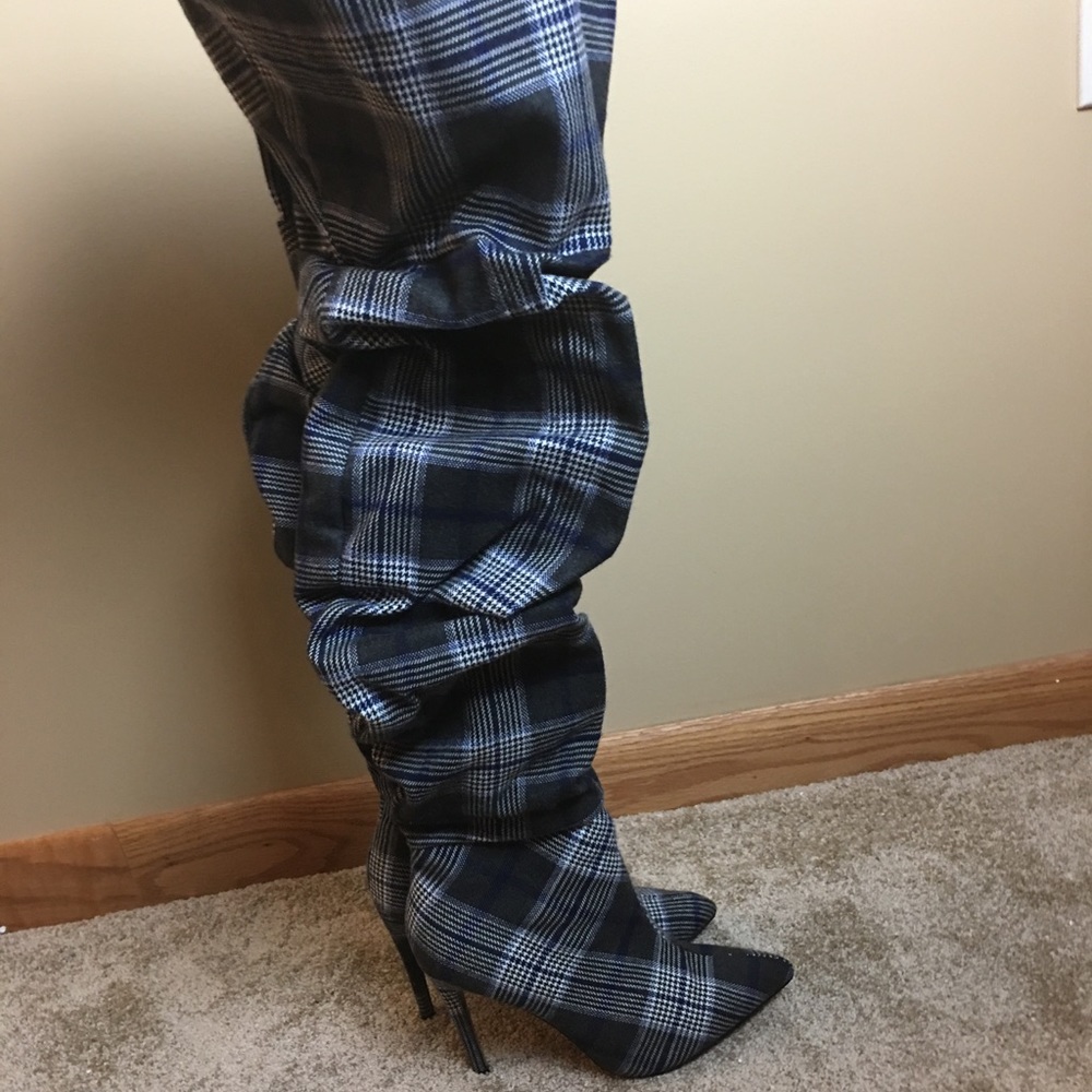 Plaid Thigh High Boots Sz 8